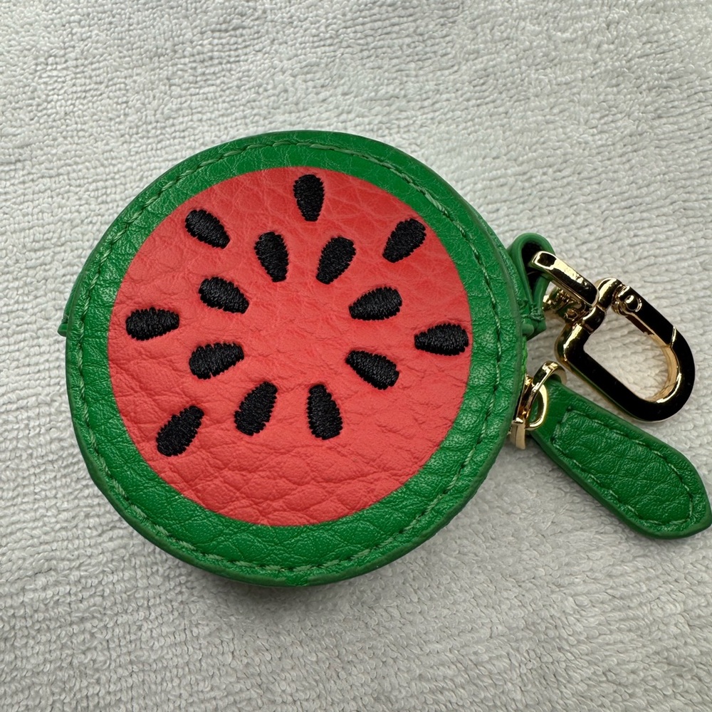 Cute trendy WATERMELON AirTag AirPod holder bag charm key chain coin pouch.